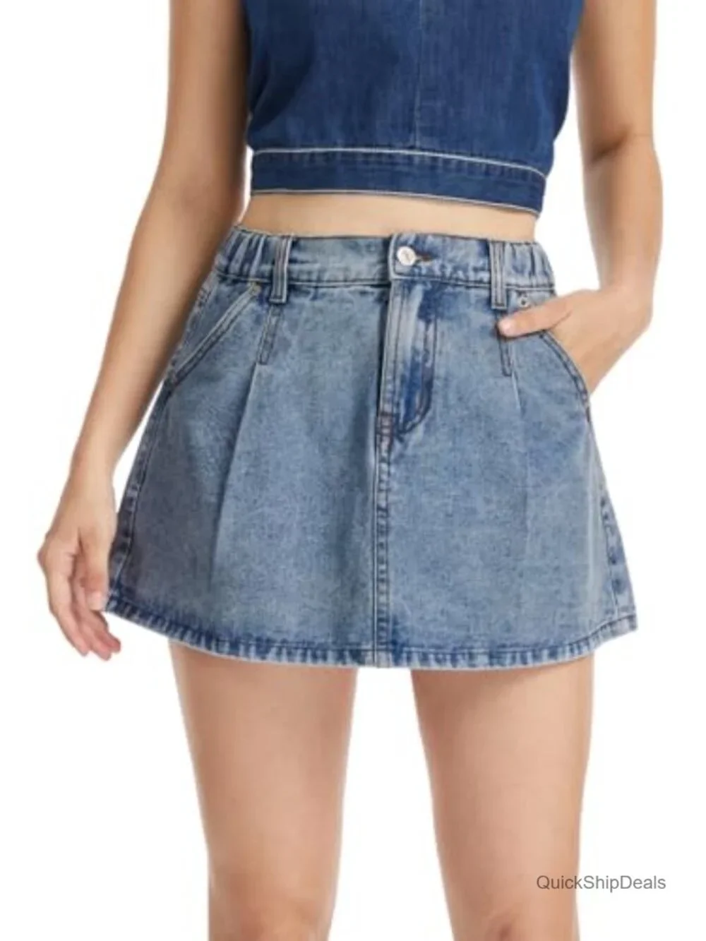 Women's High Rise Y2K Denim Skort with Built-in Shorts, Cotton Mini Skirt,